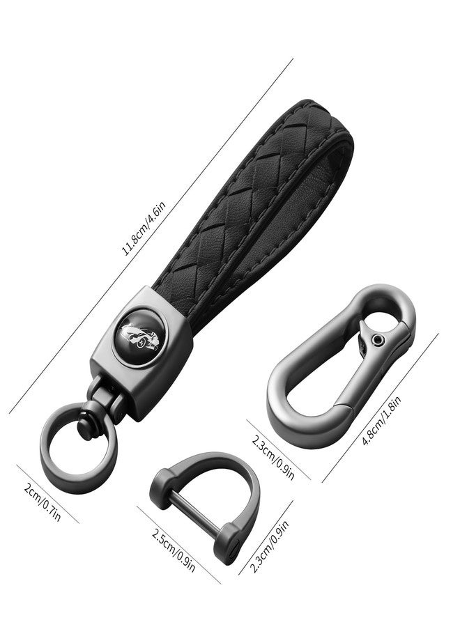 Gkeygo Carabiner Keychain, Universal Heavy Duty Woven Handmade Leather Key Chain, Car Fob Key Keychains with 360 Degree Rotatable Snap Swivel and Anti-Lost D-Ring for Men and Women, Gunmetal - Black - Image 5
